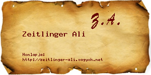 Zeitlinger Ali névjegykártya
